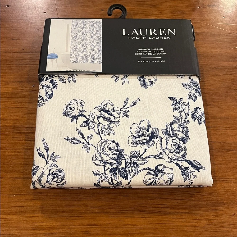 Ralph Lauren Shower Curtain Floral 70”x72” white blue new
